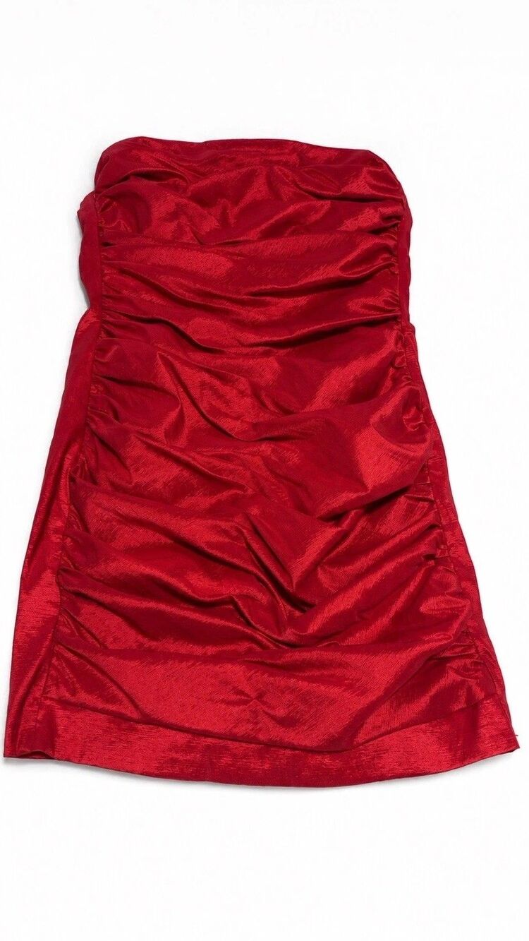Vintage Jessica McClintock Red Strapless Ruched  Dress Size 14 (4-6 Women’s)